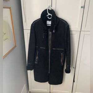 Zara Faux Suede Leather Bomber Jacket Black Coat XL